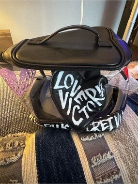 Victoria's Secret Clear Cosmetic Tote with Black Trim and Purple Heart